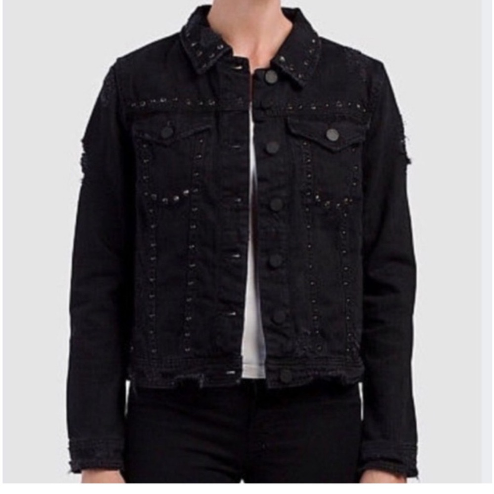 Blank NYC Black Distressed Studded Jean Jacket